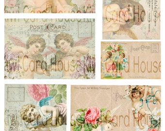 Printable Vintage Cherub Postcards, Valentines, Love, Ephemera, Collage Sheet, Digital Download