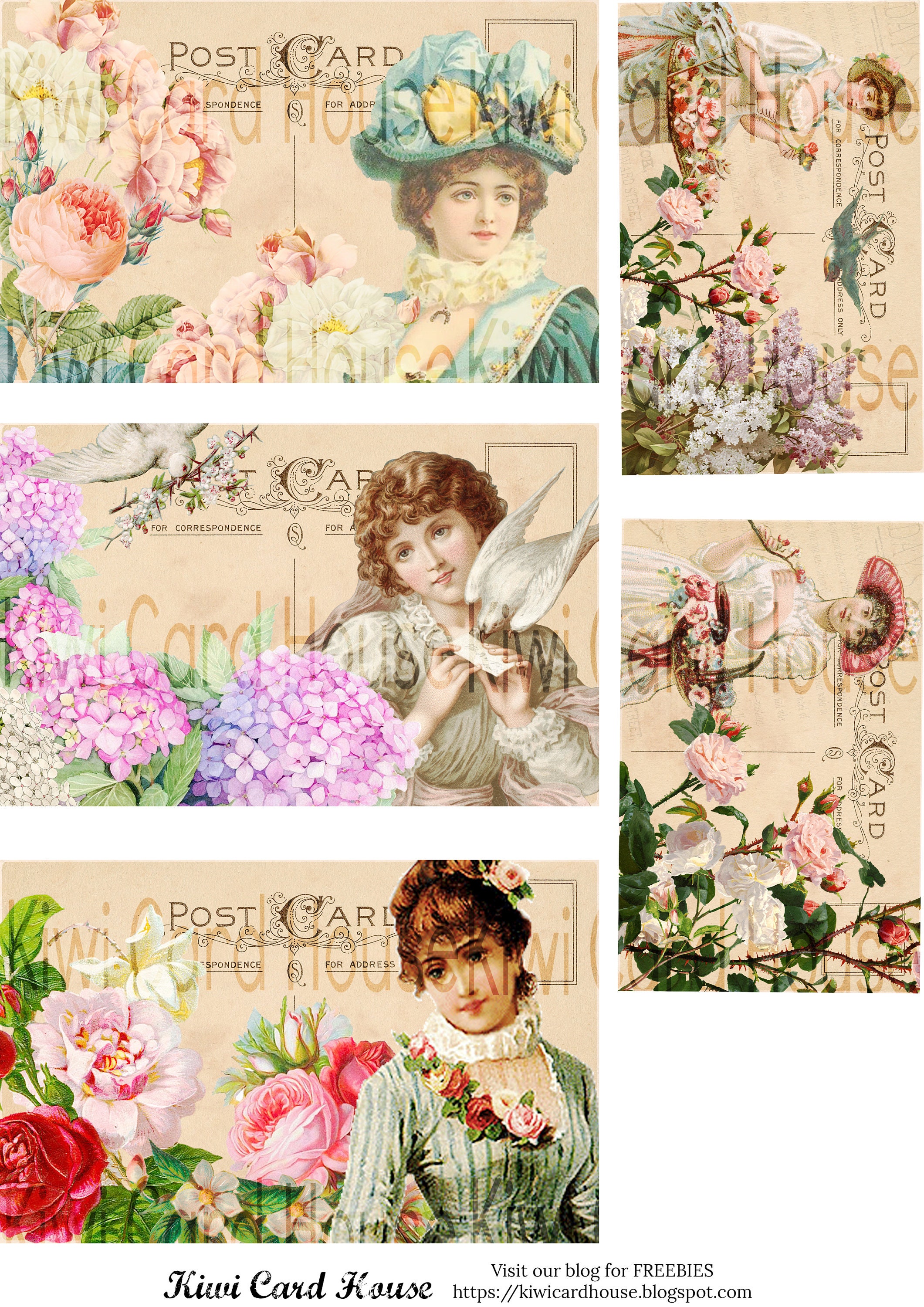 Printable Vintage Lady Postcards Digital Download Junk - Etsy New Zealand