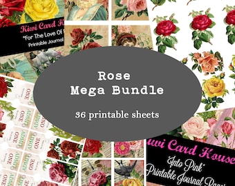 MEGA BUNDLE roses, journaux indésirables, impressions numériques, feuilles de collage, papier numérique