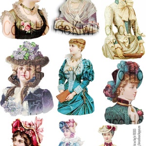 Fussy Cut Victorian Ladies #3, Cutouts, collage sheet, printable, digital download, papercrafts