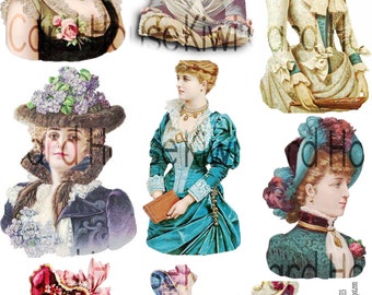 Fussy Cut Victorian Ladies #3, Découpes, feuille de collage, imprimable, téléchargement numérique, papercrafts