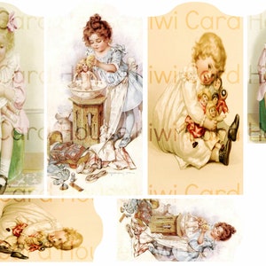 Victorian Doll Girls, Printable Tags, Ephemera, Collage Sheet, Junk Journals, Scrapbooking image 2