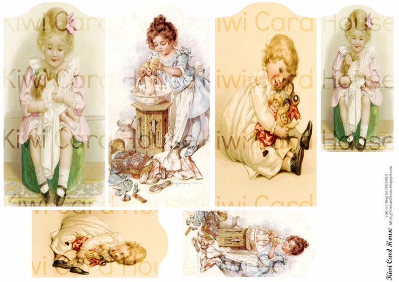 Victorian Doll Girls, Printable Tags, Ephemera, Collage Sheet, Junk Journals, Scrapbooking image 2