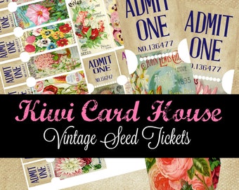 Druckbare Vintage Samen Tickets, Blumen, Ephemera, Junk-Zeitschriften, Scrapbooking, Papercrafts