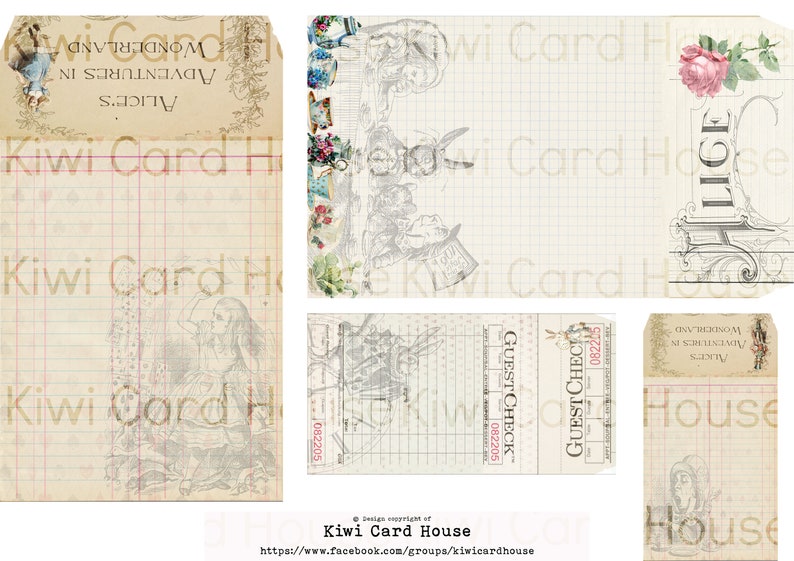 Printable Alice In Wonderland Fabric Sample Cards, Ephemera, Junk Journals, image 5