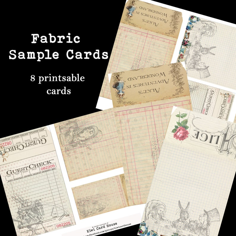 Printable Alice In Wonderland Fabric Sample Cards, Ephemera, Junk Journals, image 2