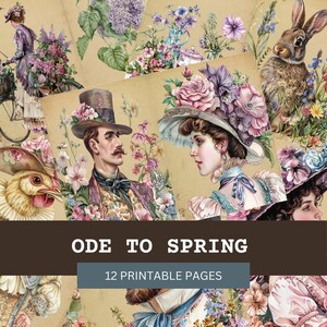 Ode To Spring Printable Junk Journal Pages, Digital Papers, Vintage