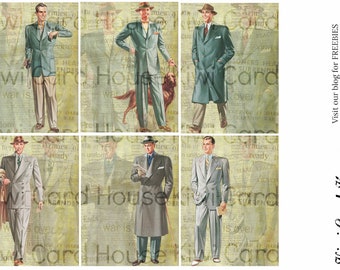 Herr Dapper Collage Blatt, 3 x 4 Bilder, druckbare, digitaler Download, Junk Journal Karten, Scrapbooking