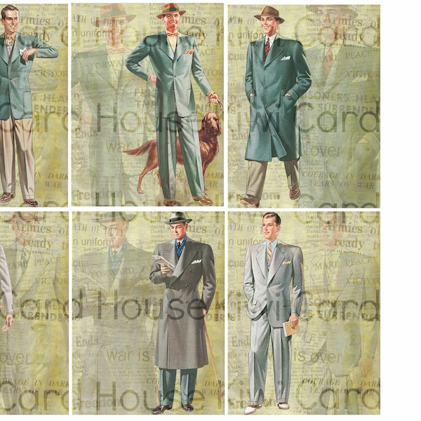 Herr Dapper Collage Blatt, 3 x 4 Bilder, druckbare, digitaler Download, Junk Journal Karten, Scrapbooking