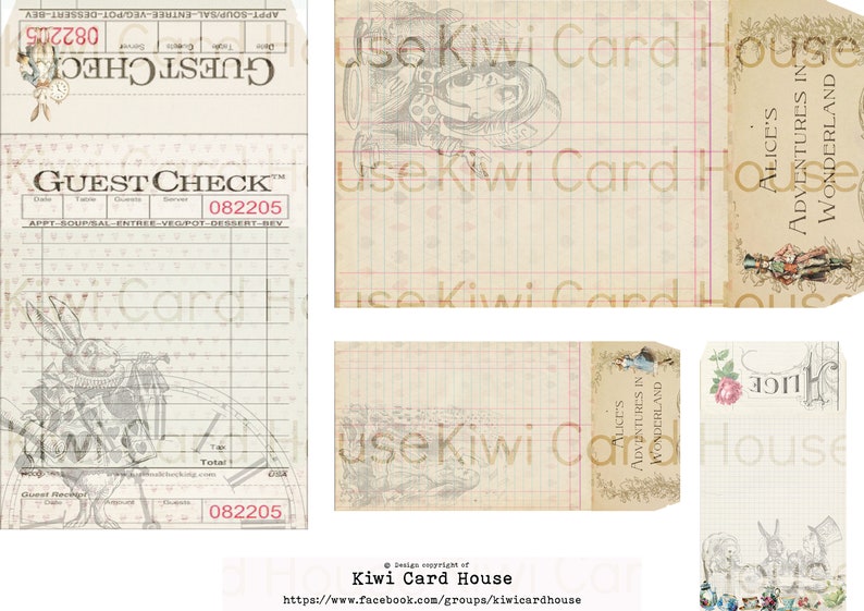 Printable Alice In Wonderland Fabric Sample Cards, Ephemera, Junk Journals, image 4