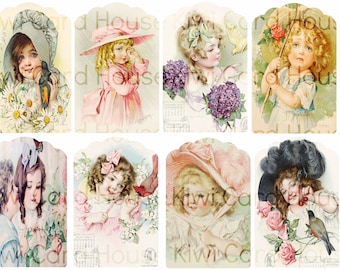 Victorian Children Of Days Gone By, Imprimable Tags, Junk Journals, Scrapbooking, Ephemera, Collage Sheet