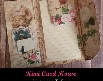 Victorian Trifold Folio Kit, 5x7, Printable, Digital Download, Vintage, Ladies, Roses, Ephemera, Junk Journal, Scrapbooking