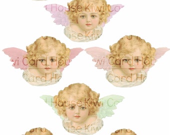 Druckbare viktorianische Engel, Fussy Schnitt, Cut Outs, farbige Flügel, groß, A4 Blatt, Collage Blatt,