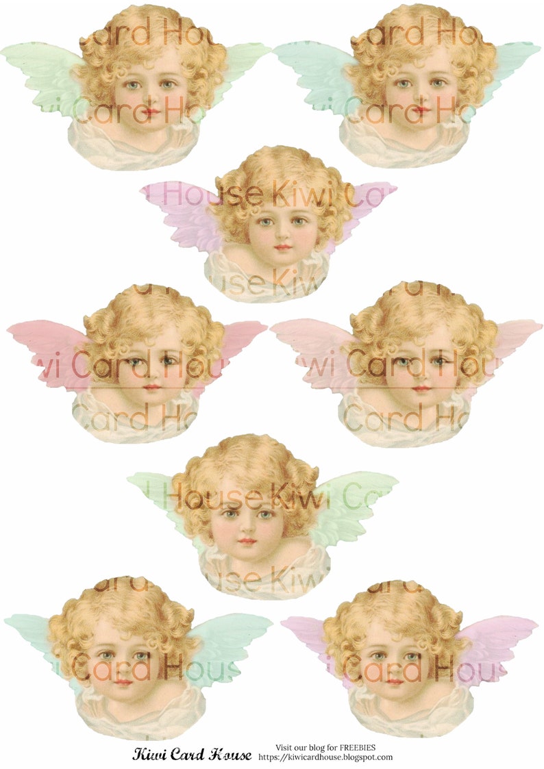 Printable Victorian Angels, Fussy Cut, Cut Outs, Coloured Wings, Large, A4 Sheet, Collage Sheet, image 1