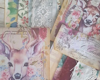 Échantillons de cartes de tissu Boho Deer, éphémères, journaux indésirables