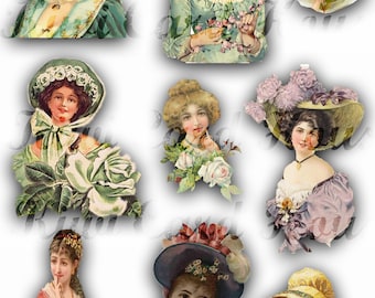 Fussy Cut, Victorian Ladies, Junk Journal, Ephemera, Digital Download, Printable, Hats