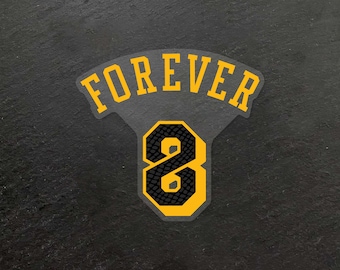 Kobe8 Forever Text Los Angeles Lakers Number 8 Infinity NBA Basketball Sticker (Vinyl, Durable, Weather Resistant)