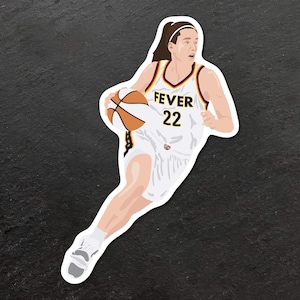 May include: A white basketball jersey with yellow and purple accents. The jersey has the text "FEVER" and the number "22" on the front. A woman wearing the jersey is dribbling a basketball.