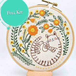OFFERTA A TEMPO LIMITATO !! Kit da ricamo 7" / Kit da ricamo a forma di gatto per principianti / Kit da ricamo a mano / Schemi da ricamo per principianti