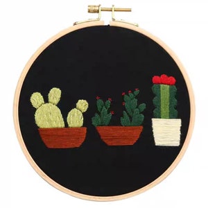 Three Cactus Plant Beginner Embroidery Kit / Modern Hand Embroidery Design Full Kit / Embroidery Set Gift for Sale / DIY Home Decor Gift