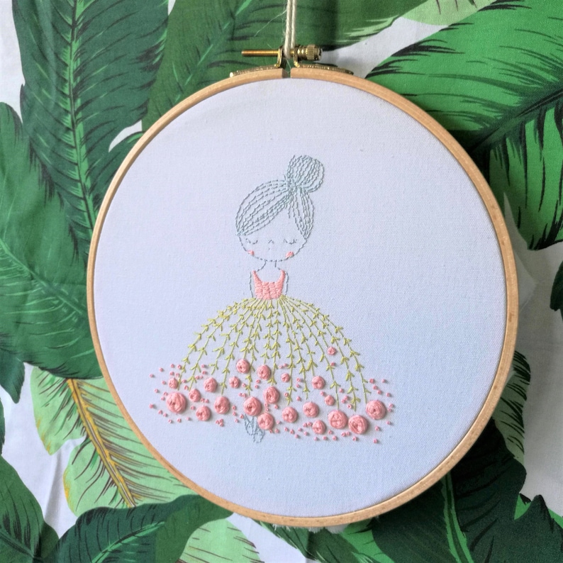 Floral Ballet Girl Hoop Art Home Wall Decor Hand Embroidered Stitched Art