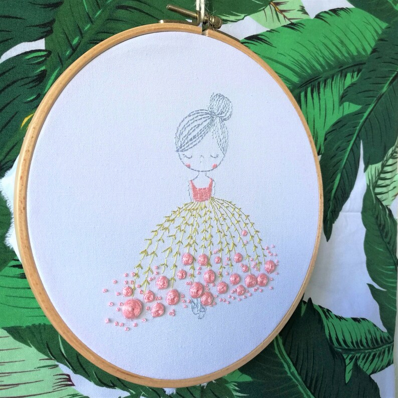 Floral Ballet Girl Hoop Art Home Wall Decor Hand Embroidered Stitched Art