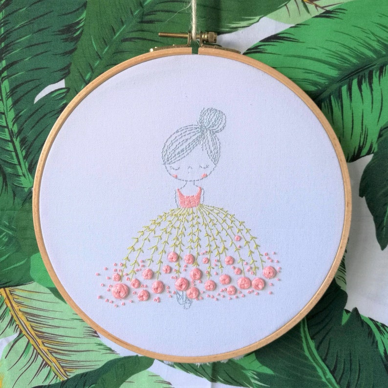Floral Ballet Girl Hoop Art Home Wall Decor Hand Embroidered Stitched Art
