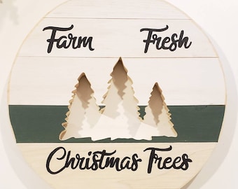 Farm Fresh Christmas Tree Sign with Pine Tree Cut Out, Christmas Holiday Sign, Merry Christmas, Christmas Tree