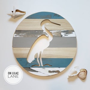 Heron Sign, Crane Beach Home Decor, Wood Pelican, Nautical Cottage, shabby chic, coastal style