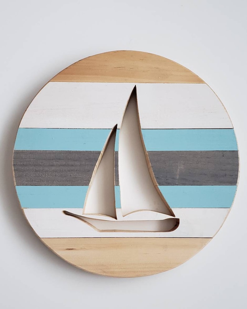 Sailboat Round Beach Home Decor Nautical Cottage shabby Etsy