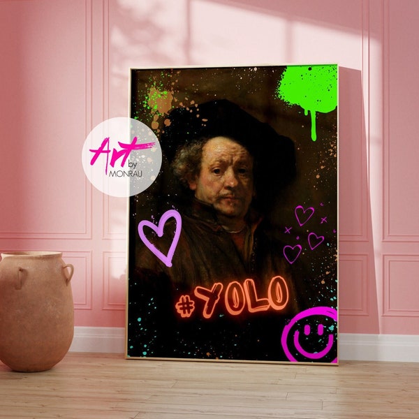 Rembrandt YOLO | digital download | digital prints | vintage painting | home decor | printable art | colorful wallart | pop art