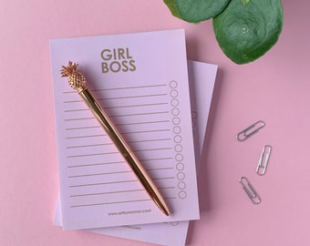 Girl Boss  A6 notepad  pink notepad  stationery  50 sheets  Notizblock  rosa Notizblock  to-do list  Schreibblock  recycled paper