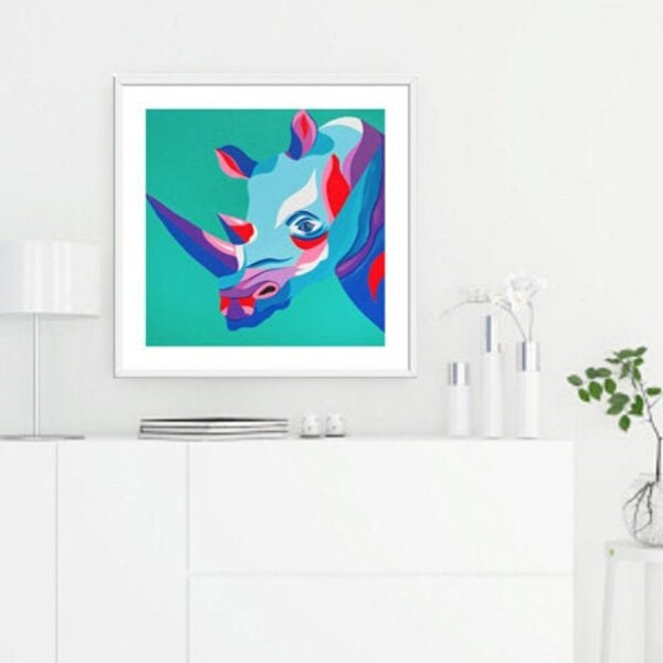 Limited Edition - Art Print - El Rhino - rhino - Nashorn - Illustration - blue rhino - 30x30 - art print - blue rhino - turquoise - art