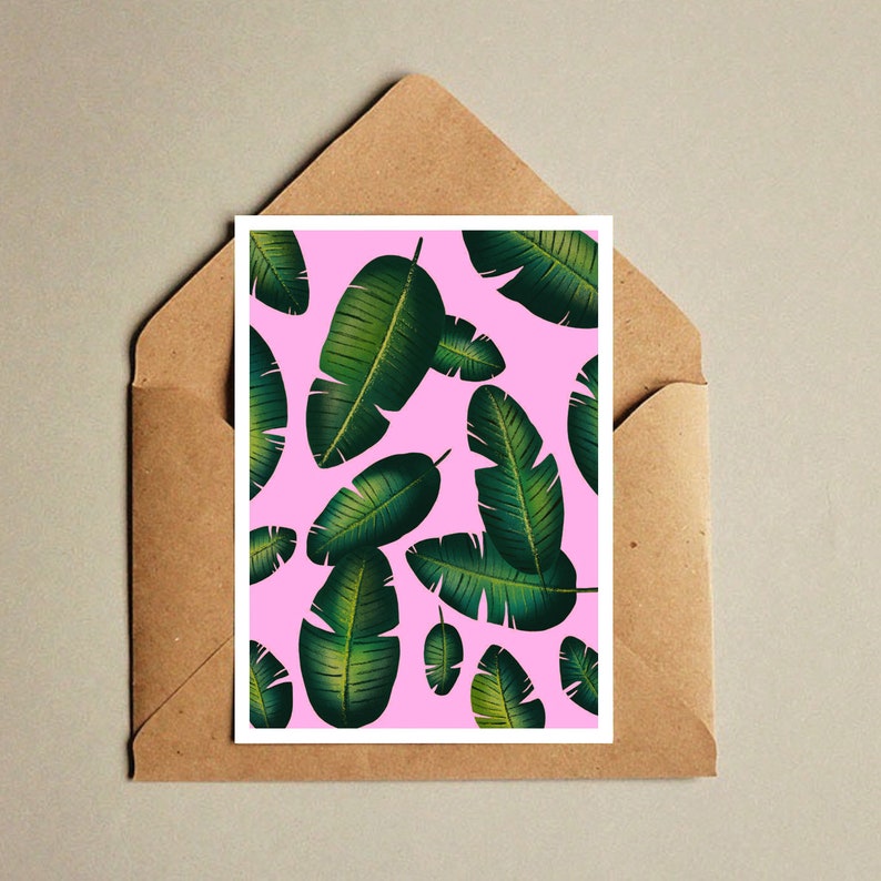 A6 Mini Print Banana Pink banana leaf illustration plants banana leaf print postcard postkarte print a6 print kunstdruck image 1