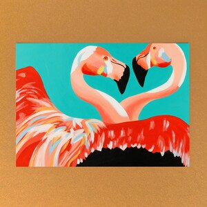 A6 Mini Print - Lovebirds - flamingo - love - postcard - liebe - flamingo illustration - stationery - birds - postkarte - love postcard