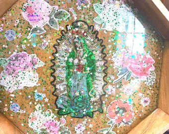 16" religieus geïnspireerd decoratief dienblad van houten hars