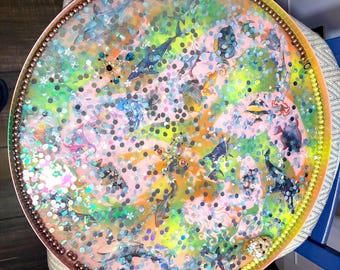 18" roze "Under The Sea Glitter" metaalhars handgeschilderd bijzettafeltje