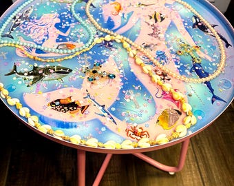 18" roze handgeschilderde tafel "Mermaids Under The Sea" metaalhars