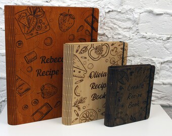 Recipe Journal-Personalized Recipe Book-Custom Cook Book-Hardcover Recipe Book Binder-Blank Cook Book-Keepsake Recipe Idea-Wood Recipe Book