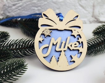 Wooden Ornament with Name-Christmas Ball Ornament Personalized-First Christmas Baby Name Bauble-Family Christmas Bauble-Wooden Tree Baubles