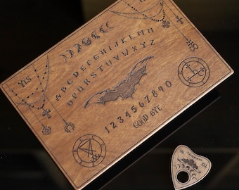 Halloween Ouija Board-Engraved Wooden Spirit Talking Board with Planchette-Spooky Witchcraft Decor-Wiccan Occult Game-Handmade Witchy Gift
