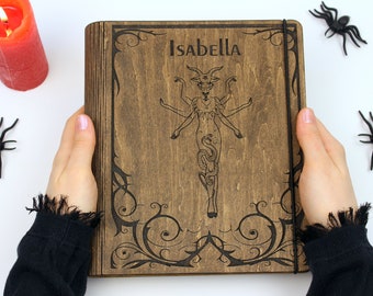 Personalized Grimoire Journal-Book of Shadows Journal-Blank Spell Book-Hardcover Journal-Custom Wooden Notebook-Occult Book-Witch Journal