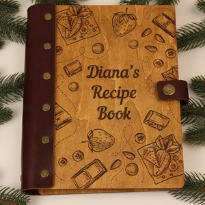Personalized Cookbook-Custom Recipe Book-Wooden Recipe Book-Leather Binder-Recipe Journal-Blank Cook Book-Keepsake Recipe Idea-Gift for Mom
