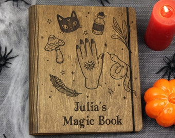 Personalized Journal for Women-Book of Shadows Journal-Spell Book-Hardcover Journal-Custom Wooden Notebook-Refillable Journal Blank Pages