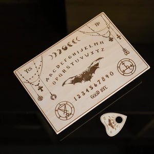 Handmade Wooden Ouija Board with Planchette – Spirit Board for Divination, Gothic Home Decor, Witchcraft Gift, Gothic Ouija Board