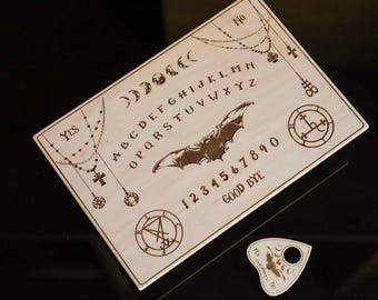 Handmade Wooden Ouija Board with Planchette – Spirit Board for Divination, Gothic Home Decor, Witchcraft Gift, Gothic Ouija Board