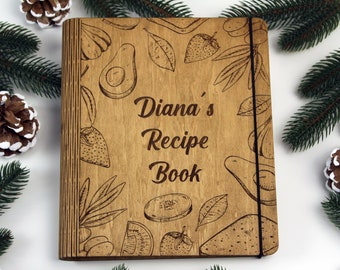 Personalized Recipe Book-Custom Cookbook-Recipe Journal-Hardcover Recipe Book Binder-Blank Recipe Book-Wooden Recipe Book-Anniversary Gift