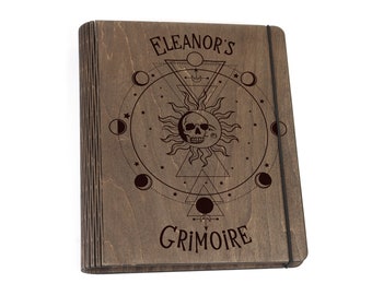 Custom Grimoire Journal-Book of Shadows Witchcraft-Blank Spell Book-Hardcover Journal-Personalized Wooden Notebook-Occult Book-Witch Journal