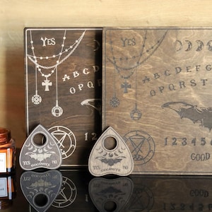 Rustic Wooden Spirit Board with Planchette-Engraved Ouija Board-Mystical Talking Board for Spiritual Rituals & Home Decor-Handmade Board