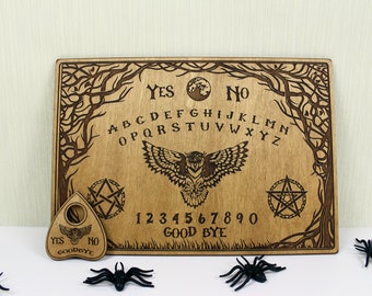 Talking Board-Wooden Spirit Ouija Board with Planchette-Board Games-Witchcraft Decor-Wiccan Gifts-Occult Game Board-Handmade Ouija Board